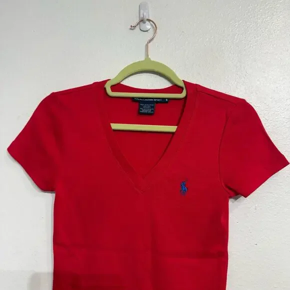 Ralph Lauren Sport Engine Red V-Neck Tee Sz S NWOT - Picture 3 of 13
